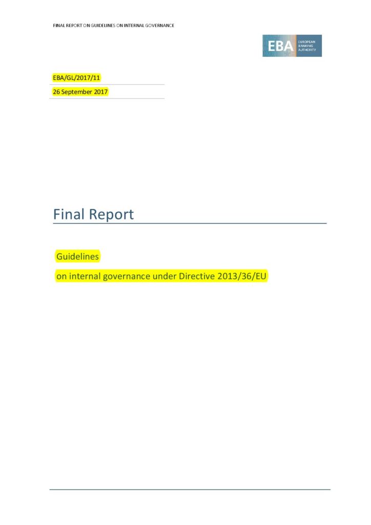 Final Guidelines On Internal Governance EBA GL 2017 11 Compgovernance